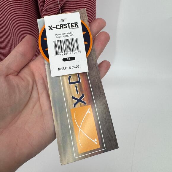 X-Caster Sun Protection Shirt Mens 4X Long Sleeve UPF 50+ Red Stripe NEW - Picture 6 of 10